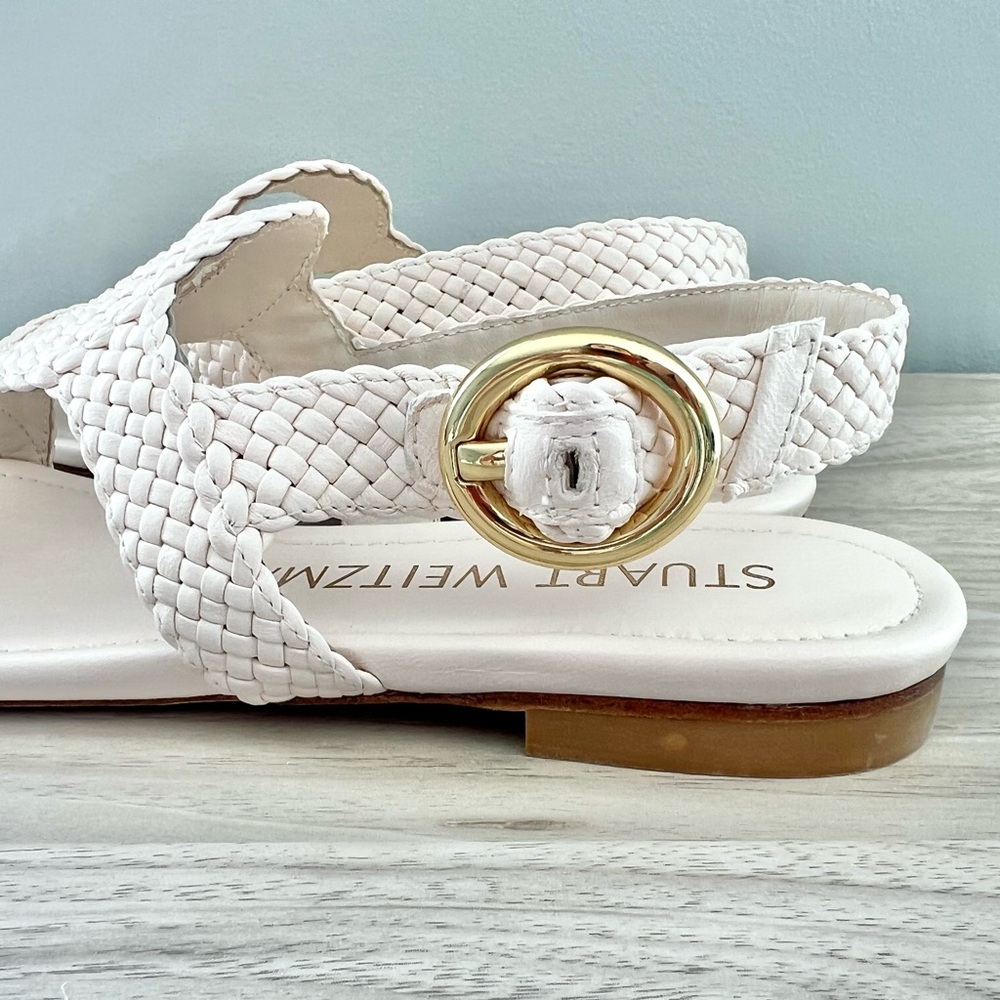 Stuart Weitzman Wovette Leather Flat Sandal | Cream Ivory | Size 7 - Picture 4 of 8